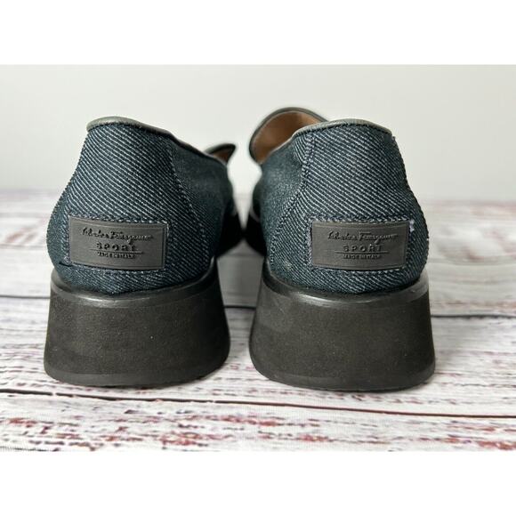 Salvatore Ferragamo Sport Women's Blue Denim Flats Loafer Canvas Size 7.5 - Picture 7 of 10
